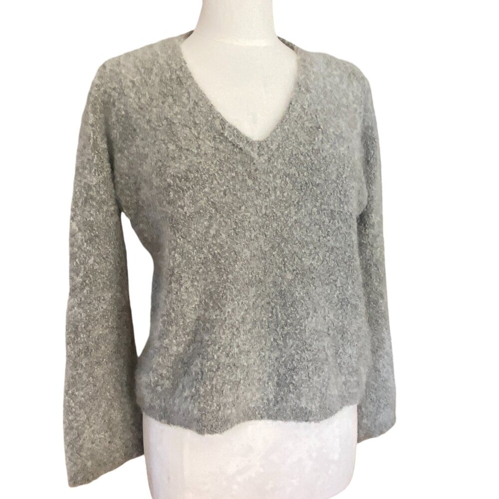 Vintage J Crew Italian Mohair Wool Sweater Sage Fuzzy Quiet Luxury Parisian-S